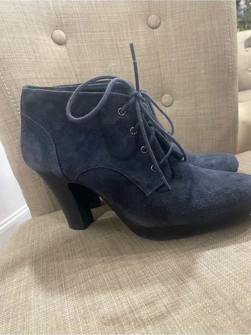 Bandolino Navy Suede Lace-Up Ankle Boots